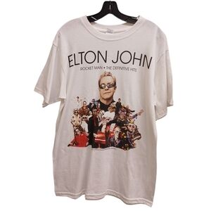 Elton John Rocket Man The Definitive Hits Tour Graphic White T-Shirt Size Large